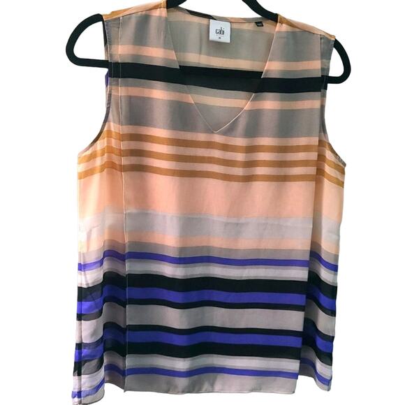 Cabi Womens Sz M Blue Peach Striped Underline Striped Sleeveless Top Size M - Picture 1 of 5